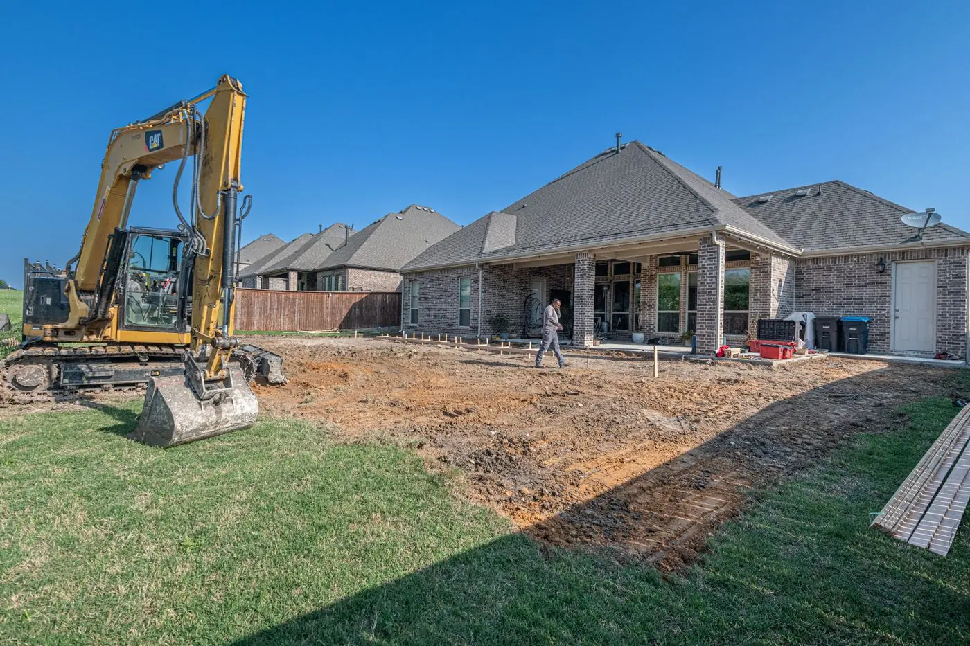 Backyard construction work at a Texas home